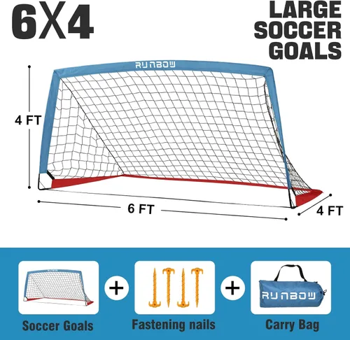 Miniatura 3 de Portería de fútbol infantil de 6 x 4 pies con bolsa de transporte, red de fútbol plegable portátil para entrenamiento de práctica en el patio Azul