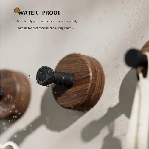 Miniatura 2 de Ganchos de pared de madera, paquete de 4 ganchos de madera de nogal oscuro para colgar bolsos, sombreros, mochilas, chaquetas, bolsas y batas
