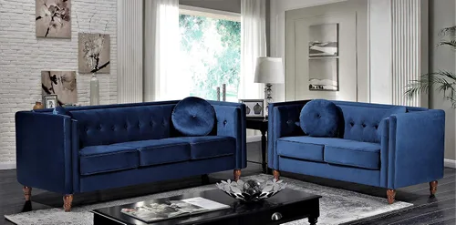 Miniatura 5 de Container Furniture Direct Lexie Velvet Comfy Mid Century Chesterfield - Sofá biplaza de tres plazas para apartamento, dormitorio y oficina, juego