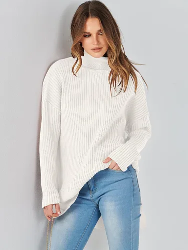 Miniatura 5 de ANRABESS Suéter de cuello alto de gran tamaño para mujer 2023, suéter de punto acanalado de moda para otoño