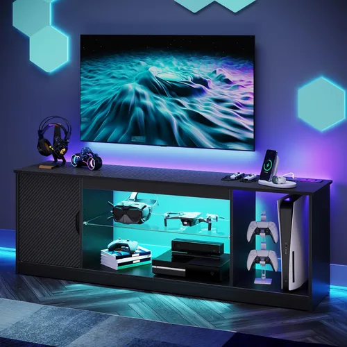Miniatura 11 de Bestier Soporte de TV LED de 57 pulgadas para televisores de 55/60/65 pulgadas, centro de entretenimiento para juegos con luces RGB, estantes