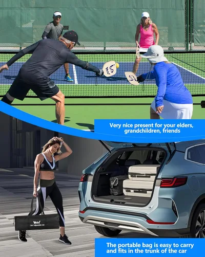 Miniatura 6 de NQV Juego de pickleball con red, red de pickleball de media cancha de 10 pies, paletas de madera de pickleball, pelotas de pepinillo, retrievers