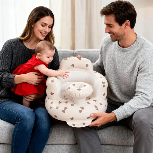 Miniatura 9 de Arscniek Asiento para bebé inflable con bomba de aire incorporada, silla para bebé hinchable con soporte de espalda y bandeja, asiento para sentarse