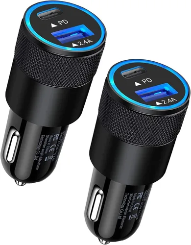 AILKIN Cargador de coche USB C de 30 W PD, USB tipo C, bloque de carga de energía rápida, doble puerto, cargador USB y USBC, cargador cargador Carro