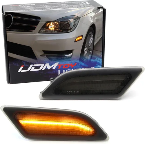 iJDMTOY Kit de luz de marcador frontal LED ámbar con lente ahumada compatible con Mercedes W204 LCI C250 C300 C350 Sedán/Coupe 2012-14, alimentado
