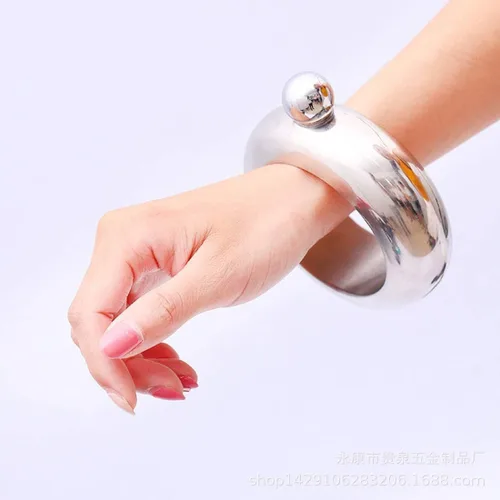 Miniatura 3 de 3.5oz suave acero inoxidable pulsera portátil frasco de cadera para almacenar whisky/alcohol silver Plateado