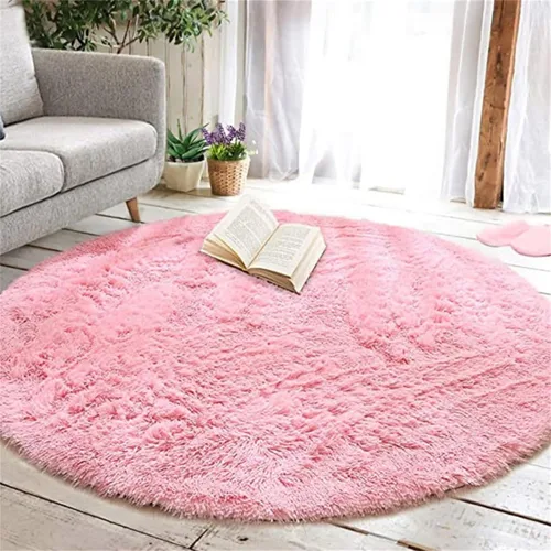 Miniatura 2 de Alfombra redonda rosa para dormitorio, alfombra circular esponjosa de 4 pies para habitación de los niños, alfombra suave antideslizante, alfombra