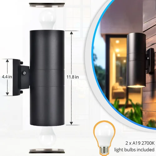 Miniatura 5 de wowlite Luces modernas de pared para exteriores, luces arriba y abajo, aplique cilíndrico de montaje en pared, negro mate, luces exteriores paquete