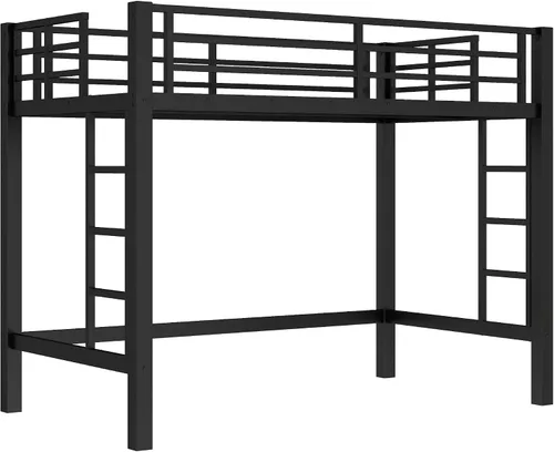 Miniatura 7 de Cama alta de metal tamaño individual, marco de cama tipo loft resistente, tamaño individual con 2 escaleras y barandillas de longitud completa