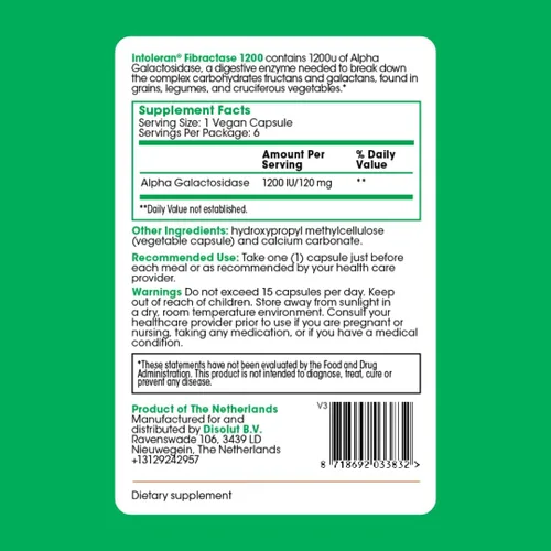 Miniatura 9 de Intoleran Fibractase Forte Digestive Enzymes Testpack - 6 cápsulas Suplemento para la intolerancia a los fructanos y galactanos Ayuda a digerir