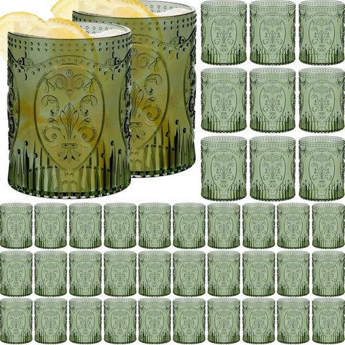Miniatura 14 de Qinyoung 24 Vasos de Plástico Vintage para Beber de 8.5oz Copas de Vino Retro en Relieve Sin Pie Irrompibles Reutilizables para Baby Shower Negro