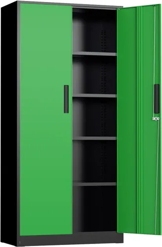 Miniatura 12 de INTERGREAT Gabinete de almacenamiento de acero con cerradura, gabinetes de almacenamiento de metal con cerradura con 2 estantes ajustables, gabinete