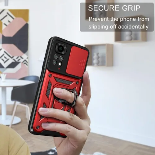 Miniatura 7 de CCSmall Funda para Xiaomi Redmi Note 11 4G (no 5G) con cubierta de cámara deslizante, funda de protección de grado militar resistente con soporte