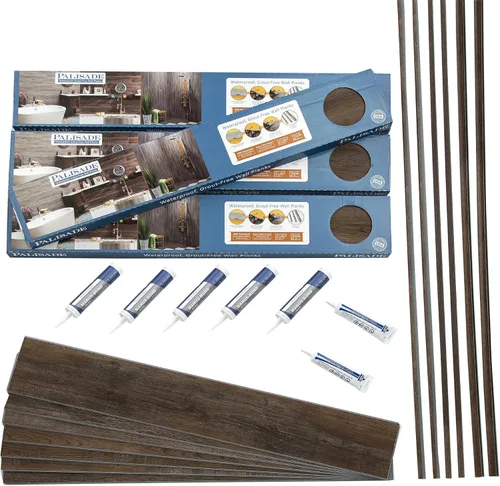 Miniatura 8 de Palisade Kit envolvente de ducha y bañera de 46.7 pulgadas x 7.2 pulgadas de tablones de vinilo entrelazados en roble gris