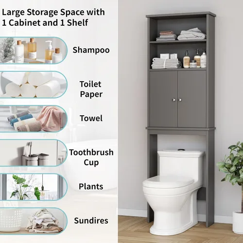 Miniatura 3 de Shintenchi Gabinete de almacenamiento sobre el inodoro, baño sobre el estante del inodoro, organizador de estante ajustable para baño con barra