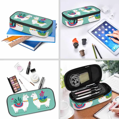 Miniatura 6 de Estuche organizador de lápices de alpaca, diseño de llama, hojas de animales, caja de papelería, caja de maquillaje, suministros escolares