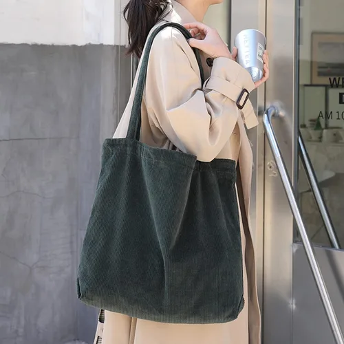 Miniatura 2 de Bolso de mano de pana para mujer, de gran capacidad, informal, con bolsillo interior con cremallera
