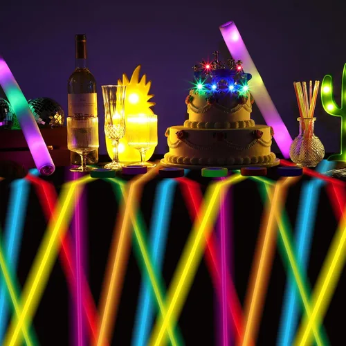 Miniatura 5 de Irenare 3 manteles de neón de los años 80 que brillan en la oscuridad, manteles de plástico neón de 108 x 54 pulgadas para Halloween, arte