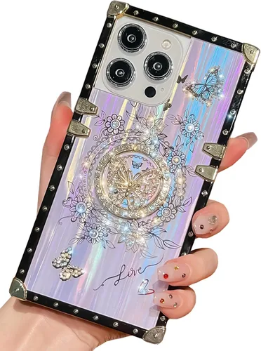 Miniatura 21 de Bonita funda compatible con Samsung Galaxy S22 Ultra, soporte plegable de lujo con diseño de mariposa brillante para mujeres y niñas, funda Blanco