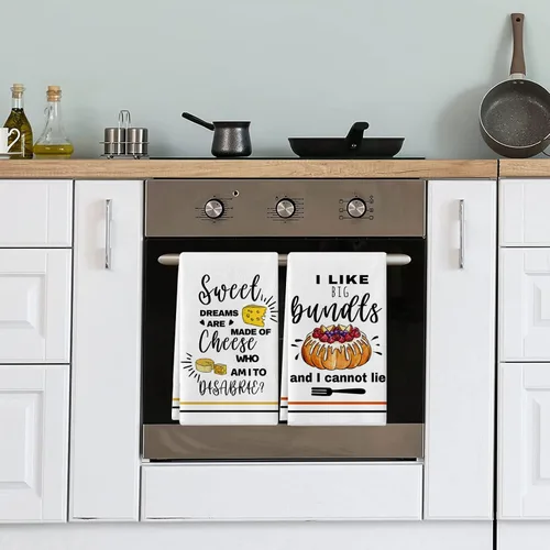 Miniatura 5 de Toallas de Cocina Divertidas y Paños de Cocina, Juegos de 4 Toallas de Cocina con Dichos de Queso Bundts, Toalla de Té Absorbente de Secado