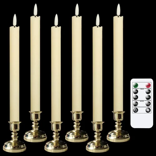 Miniatura 23 de Wondise Velas Cónicas Sin Llama con Control Remoto Temporizador, Candelabros Rojos Cerosos Reales a Batería Velas LED de Mecha 3D para Decoración