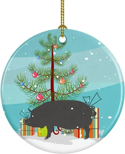 Miniatura 56 de Caroline's Treasures Adorno de cerámica de Navidad pintado o de codorniz chino, decoración colgante de árbol de Navidad verde azulado para el hogar