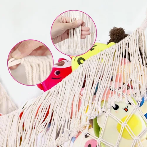 Miniatura 6 de Almacenamiento de animales de peluche de algodón, hamaca de animales de peluche, red de animales de peluche boho para dormitorio (color crema)