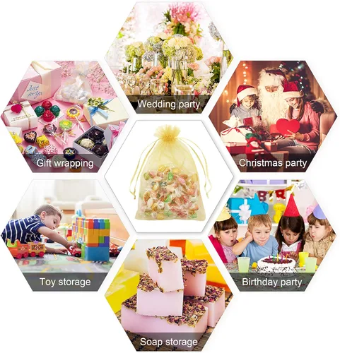 Miniatura 6 de Jexila 100 bolsas de regalo de organza dorada de 4 x 6 pulgadas, pequeñas bolsas de malla con cordón, bolsas para joyas, bodas, fiestas, bolsas