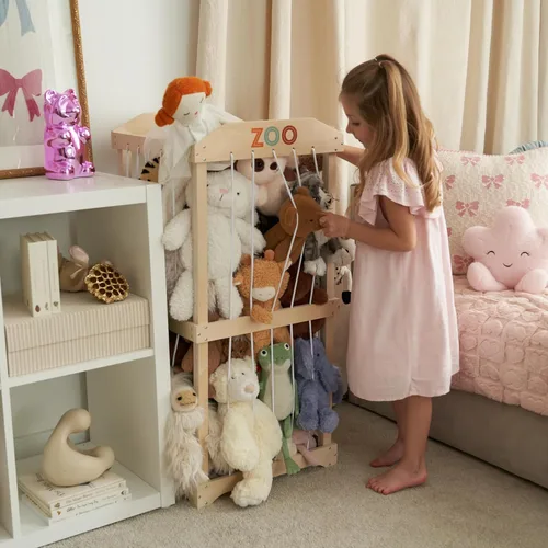 Miniatura 2 de Almacenamiento de animales de peluche de madera para niños – Gran organizador y soporte de almacenamiento de juguetes para la sala