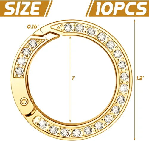 Miniatura 3 de 10 anillos de resorte de diamantes de imitación de 1 pulgada y 0.984 in, hebilla de clip de metal simple, clip de gancho para llaveros de bricolaje