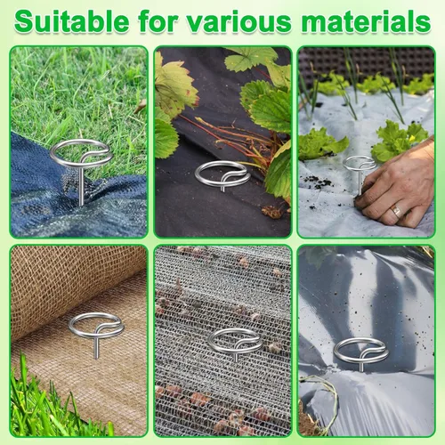 Miniatura 4 de 60 piezas de grapas galvanizadas de servicio pesado de 6 pulgadas para paisajismo – Pasadores de cabeza circular de calibre 8 engrosados