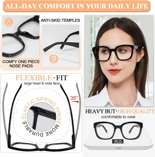 Miniatura 4 de MARE AZZURO Gafas de lectura cuadradas grandes +1.0 para mujeres de gran tamaño 1.00 1.25 1.50 1.75 2.00 2.25 2.50 2.75 3.00 3.50 4.00 5.00 6.00
