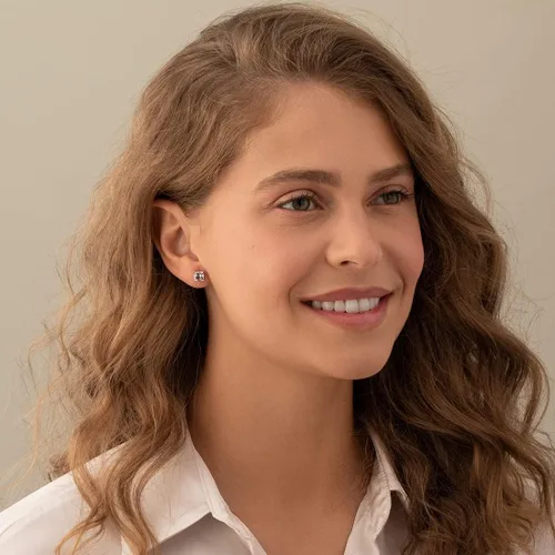Miniatura 2 de Peora Aretes de tuerca de oro blanco macizo de 14 quilates para mujer, piedra natal de piedras preciosas auténticas, hipoalergénicos, corte de cojín