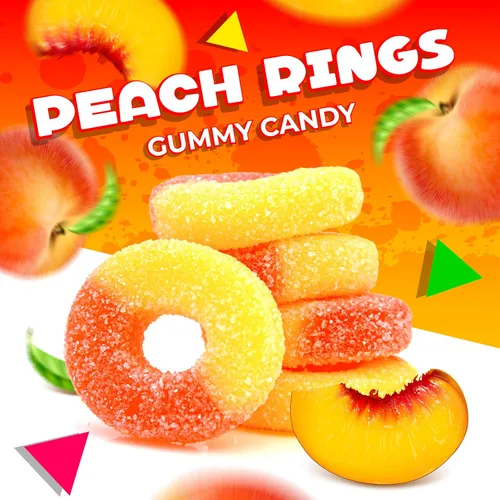 Miniatura 4 de Peach Rings - Gomitas de caramelo de goma Bolsa de 1 libra Dulces agridulces clásicos Anillos de goma con textura masticable Gomitas
