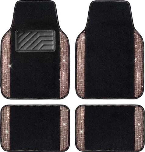 Miniatura 21 de CAR PASS - Alfombras de coche con diamantes brillantes, alfombrillas de suelo de diamantes de imitación con purpurina brillante con almohadilla