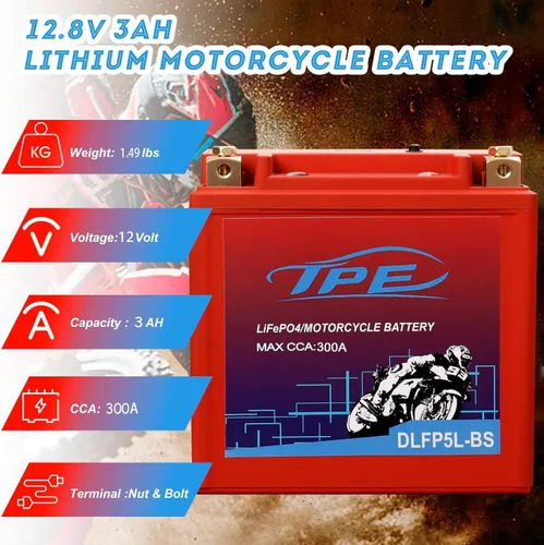Miniatura 3 de TPE - Batería de litio de 12V para motocicletas YTX5L-BS 3AH 300CCA con BMS inteligente y pantalla LCD LiFePO4, batería de arranque