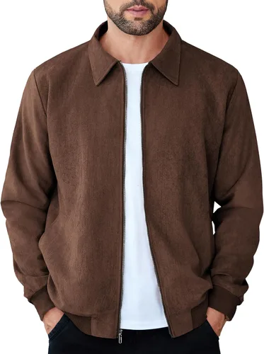 Miniatura 14 de COOFANDY Chaqueta bomber casual de ante para hombre, ligera, con cremallera completa, chaqueta de piel sintética vintage