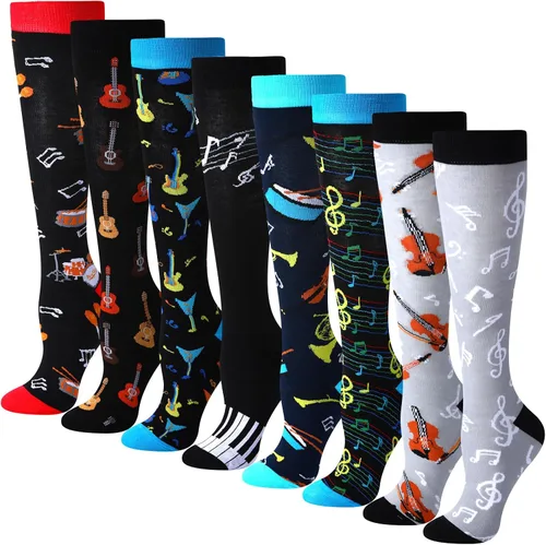 8 pares de calcetines altos de música para hombre, calcetines deportivos para voleibol, sóftbol, deportes, deportes, regalo para amantes de la música