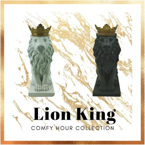 Miniatura 9 de Comfy Hour Estatua de león grande de 16 pulgadas con corona dorada, figura decorativa blanca felina para estante de oficina en casa, escultura