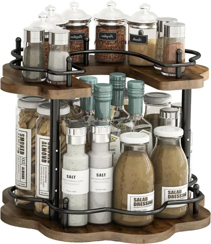 Miniatura 13 de Lazy Susan - Organizador giratorio de 12 pulgadas, organizador redondo de madera Lazy Susan y estante giratorio para especias para mesa de comedor