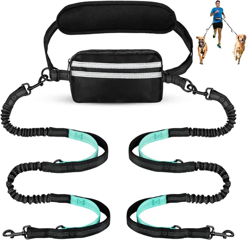 Miniatura 22 de Correa de perro manos libres con bolsa, correa elástica retráctil con dobles asas acolchadas, correas de perro con elástico para cachorros medianos
