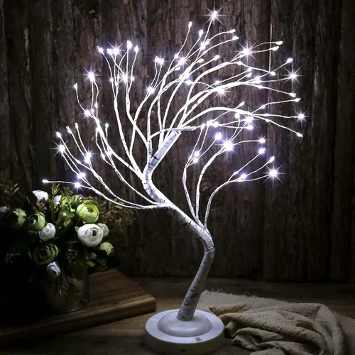 FUCHSUN - Lámpara de árbol de hada bonsái de sobremesa con 108 luces LED de abedul, 8 modos de iluminación, temporizador y funciona con batería/USB,