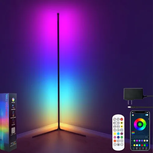 Lámpara de pie de esquina Pirvlin, lámpara de pie LED RGB inteligente de 152 cm con aplicación y control remoto, LED de alta luminosidad, 16