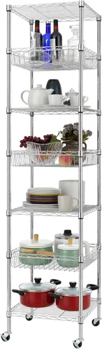 Miniatura 6 de Finnhomy Estantería de Alambre de Servicio Pesado de 7 Niveles con Ruedas de 18 x 18 x 78.8 pulgadas, 7 Estantes, Rack de Almacenamiento de Metal