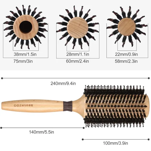 Miniatura 5 de BRUSHZOO - Cepillo redondo para soplar, cerdas de jabalí, cepillo redondo para mujeres y hombres, estilo añade brillo y volumen (2.2 pulgadas)