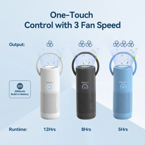 Miniatura 7 de RoneAir Purificador de aire para automóvil, purificador de aire portátil inalámbrico para automóvil, oficina, habitación pequeña con filtro HEPA
