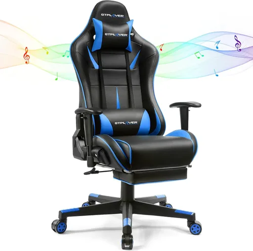 Miniatura 11 de GTPLAYER Silla de juegos con altavoces, sillas de videojuegos con reposapiés para adultos, silla reclinable ergonómica para computadora de PC