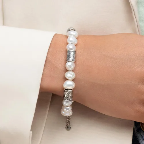 Miniatura 2 de Pulsera de plata de ley 925 con perlas cultivadas de agua dulce, aspecto vintage, hipoalergénica, sin níquel ni plomo, colección de diseño artesanal