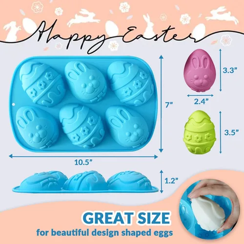 Miniatura 5 de Moldes de silicona con forma de huevo de 3.5 pulgadas, paquete de 2 moldes de chocolate para hornear, Pascua, antiadherente, sin BPA, molde de jabón