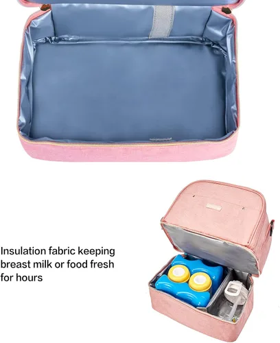 Miniatura 3 de Bolsa para extractor de leche con compartimento para extractor de leche, bolsa enfriadora y resistente a la humedad, doble capa para la madre, Rosa